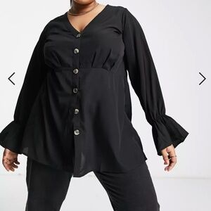 YOURS button through blouse in black